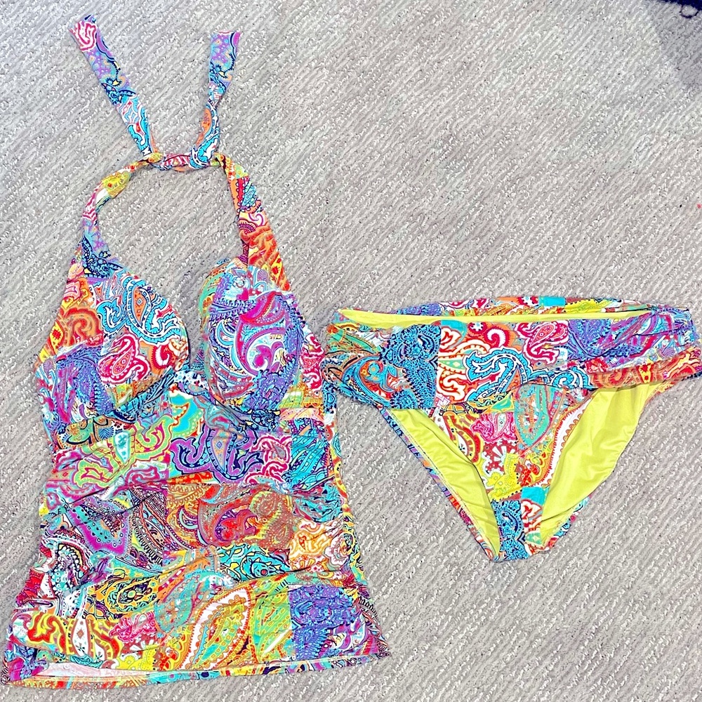 Bleu Rod Beattie Halter Tankini DD Swimsuit paisley high waist